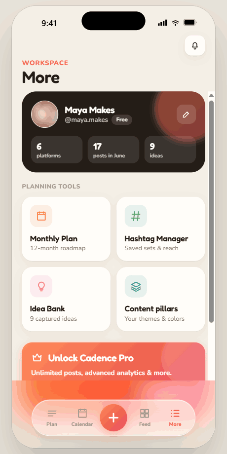 More hub screen